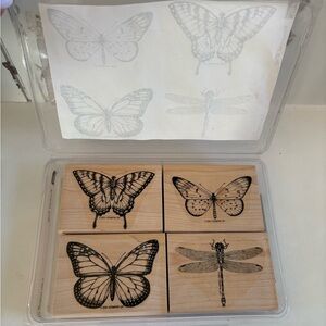 Stampin' Up! Spring Butterfly & Dragonfly Wood Rubber Stamps 2001 Unused